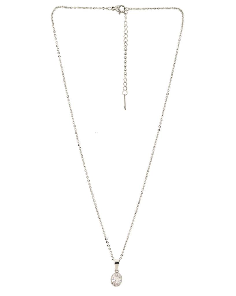 Carlton London Rhodium-Plated Oval Pendant With Chain : FJN4624