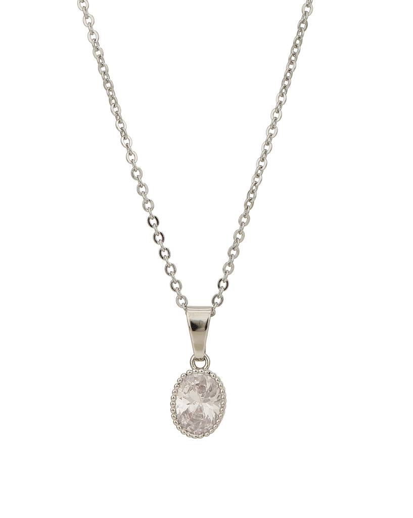 Carlton London Rhodium-Plated Oval Pendant With Chain : FJN4624
