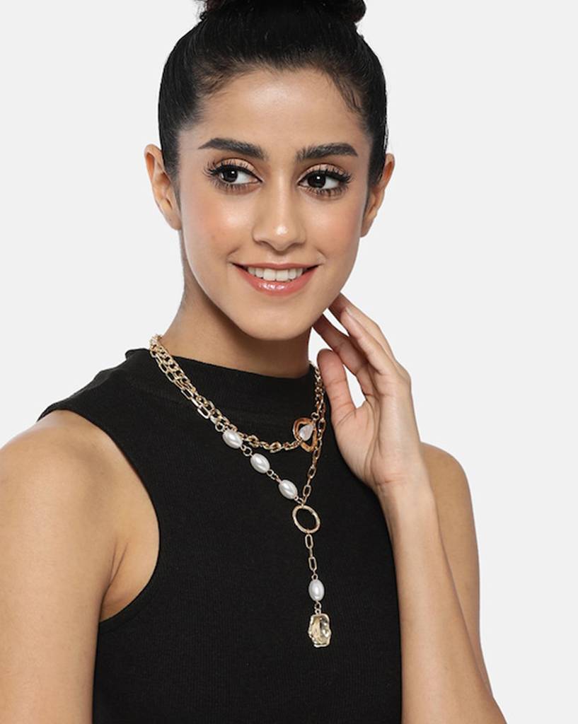 Carlton London, Gold-Plated Pearls-Studded Necklace : FJN4699