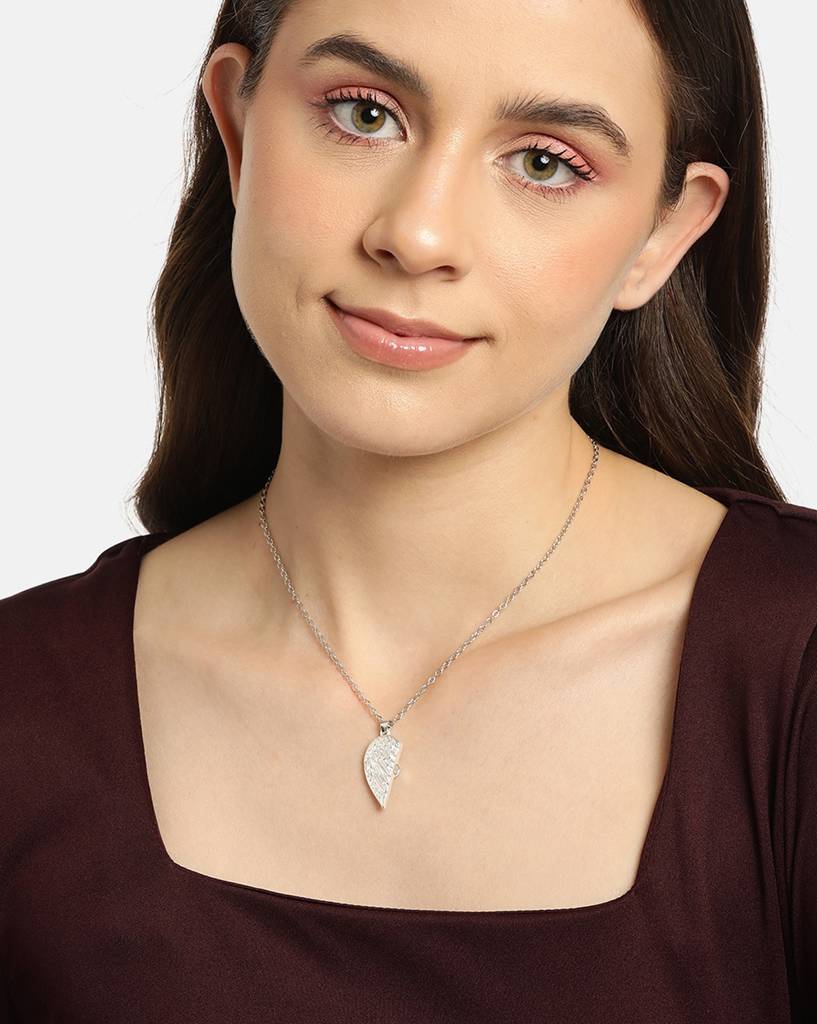 Carlton London Set Of 2 Silver-Plated Heart Shaped Pendants With Chains : FJN4759
