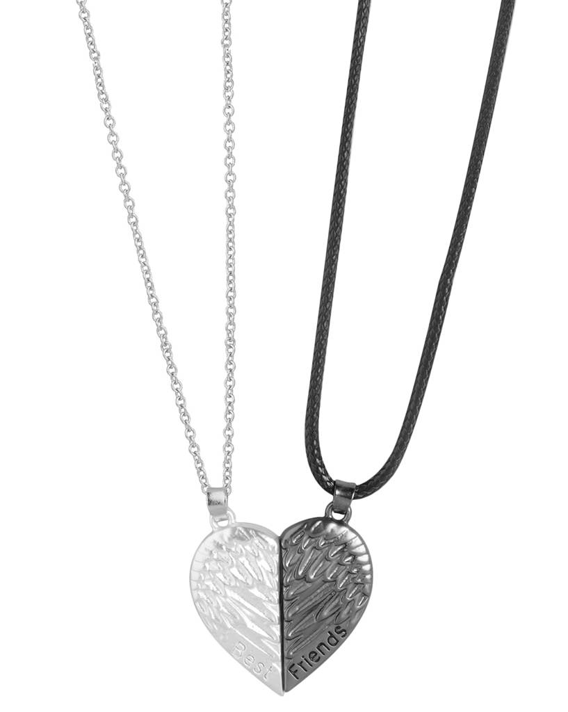 Carlton London Set Of 2 Silver-Plated Heart Shaped Pendants With Chains : FJN4759