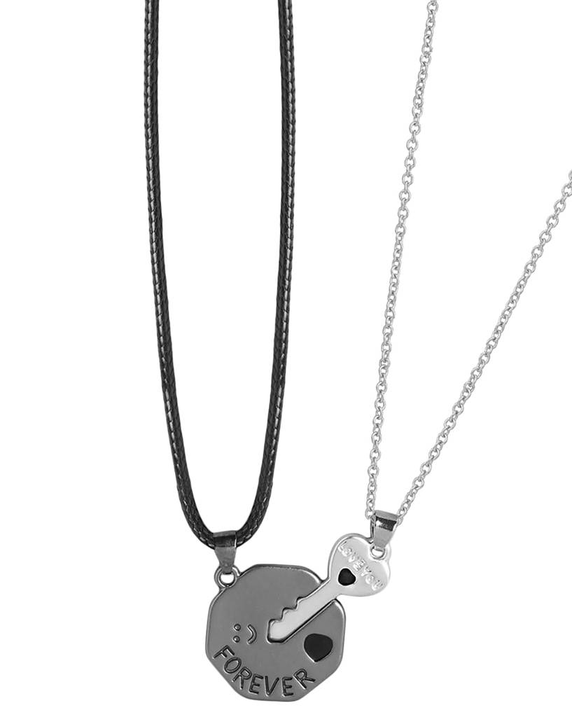 Carlton London Set Of 2 Silver-Plated Contemporary Pendants With Chains : FJN4760