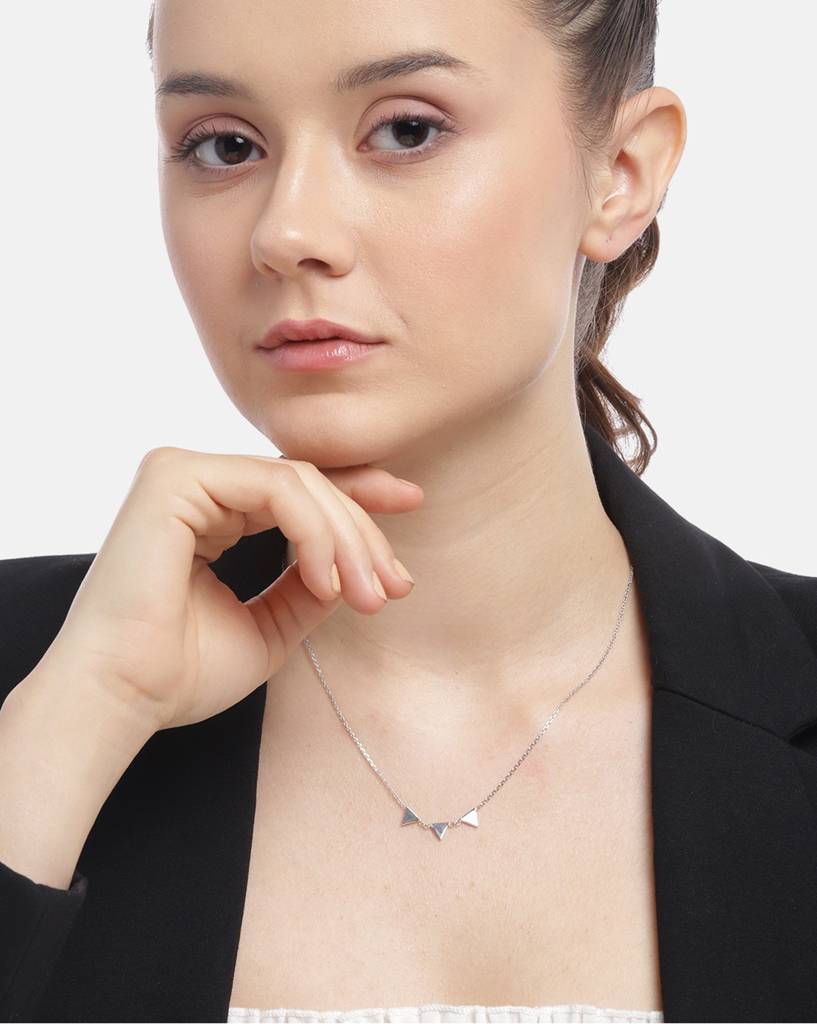 Carlton London Rhodium Plated Triangle Shape Necklace : FJN4809