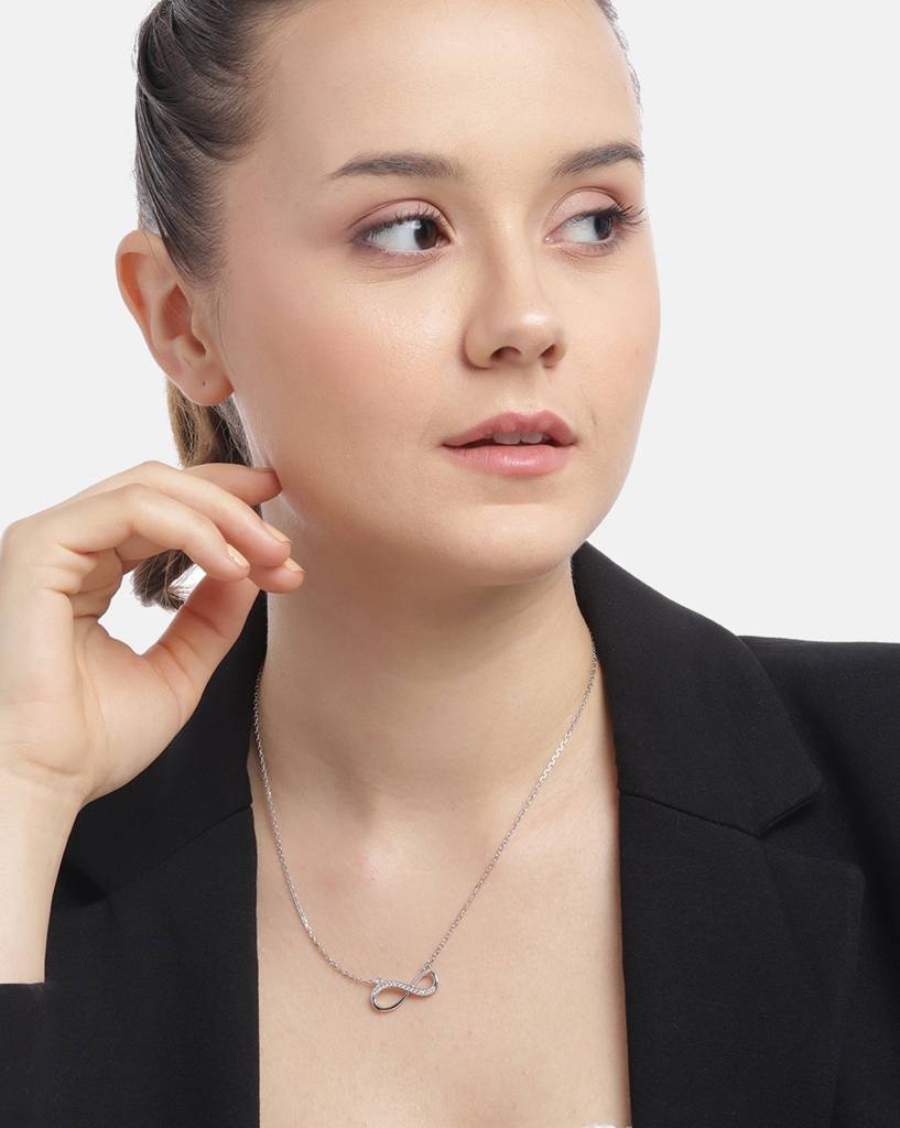Rhodium Plated With Cz Infinity Necklace : FJN4811