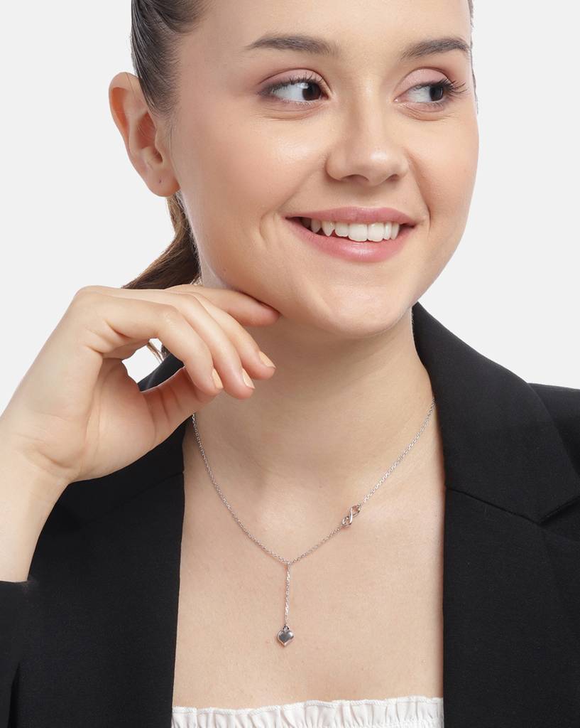 Carlton London Rhodium Plated Dangling Heart With Infinity Necklace : FJN4812