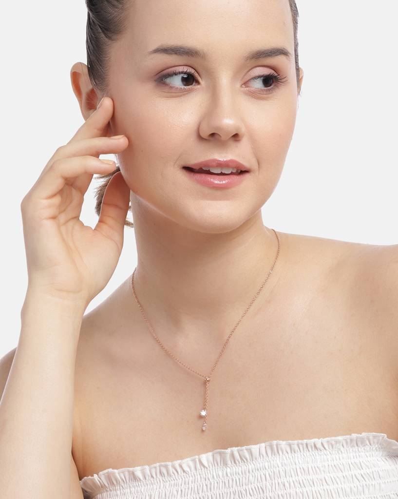 Carlton London, 18Kt Rose Gold Plated With Cz Lariat Necklace : FJN4821
