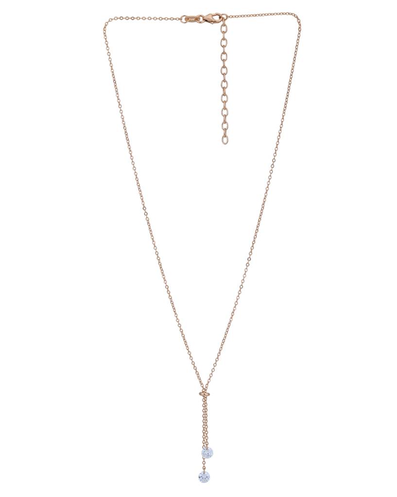 Carlton London, 18Kt Rose Gold Plated With Cz Lariat Necklace : FJN4821
