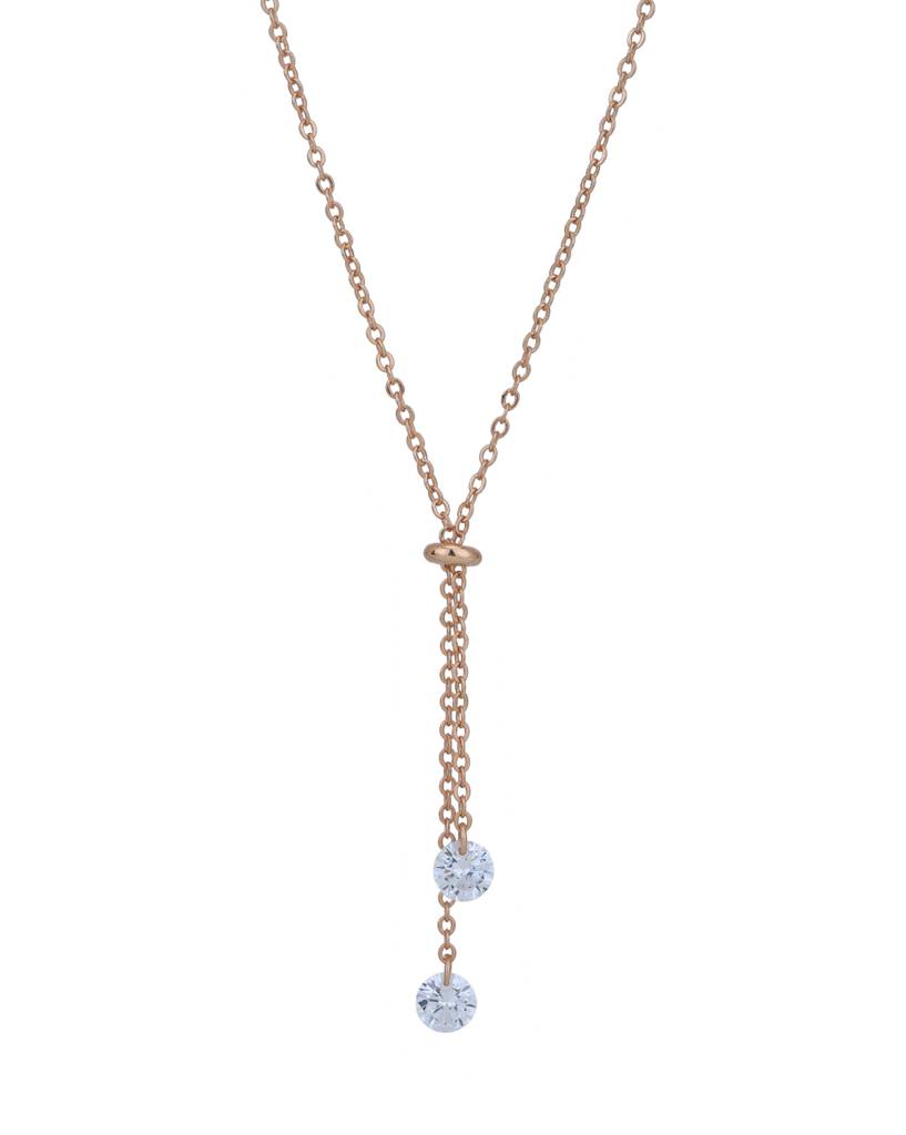Carlton London, 18Kt Rose Gold Plated With Cz Lariat Necklace : FJN4821