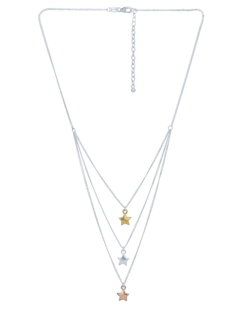 Carlton London Three Tone Plated With Star Triple Chain Necklace : FJN4823