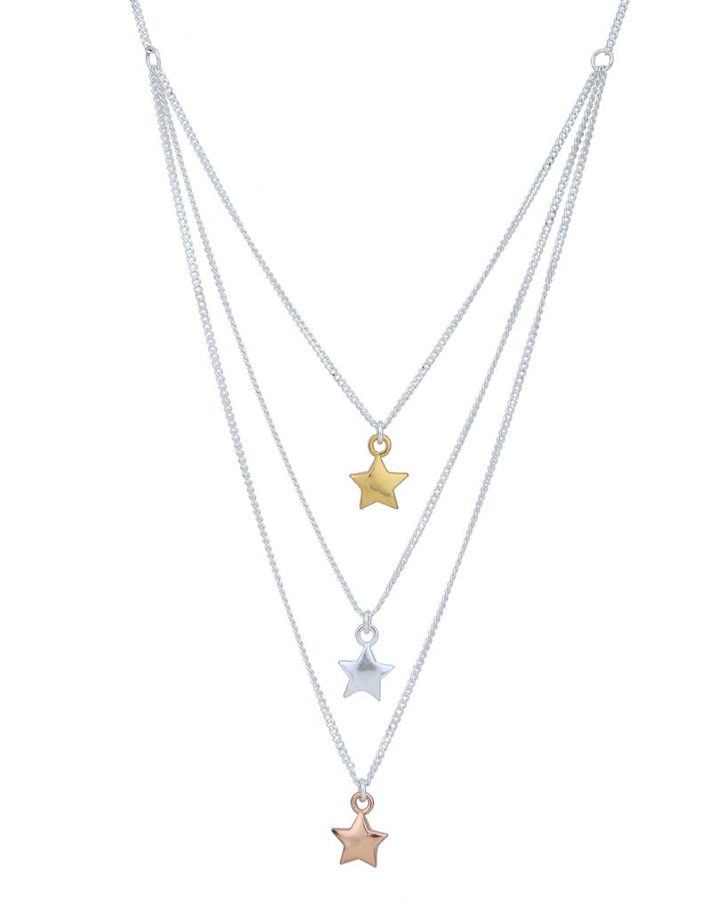 Carlton London Three Tone Plated With Star Triple Chain Necklace : FJN4823