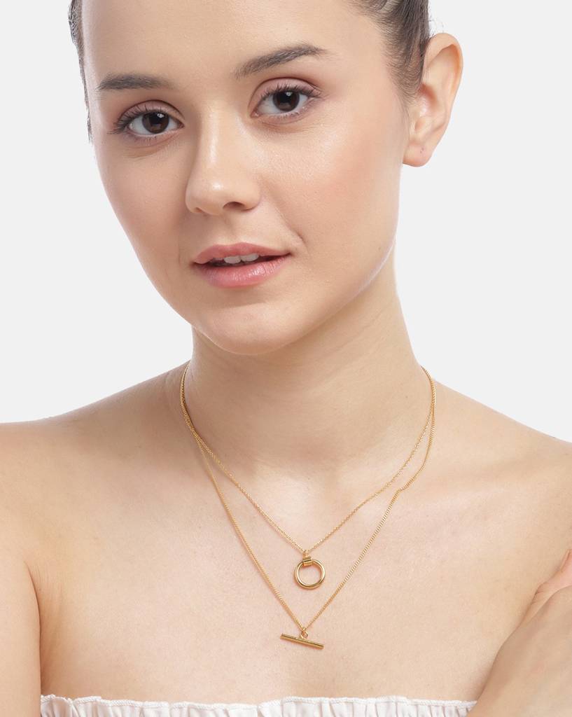 Carlton London 18Kt Gold Plated Double Chain Necklace : FJN4824