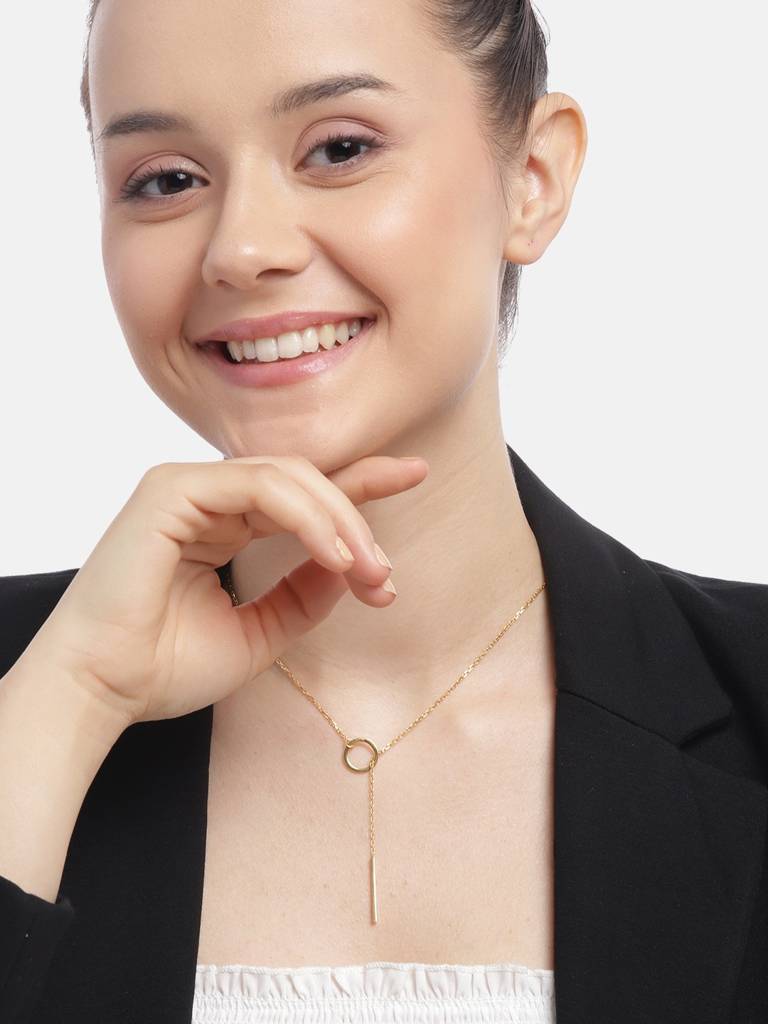 18Kt Gold Plated Dangling Bar Lariat Necklace : FJN4825
