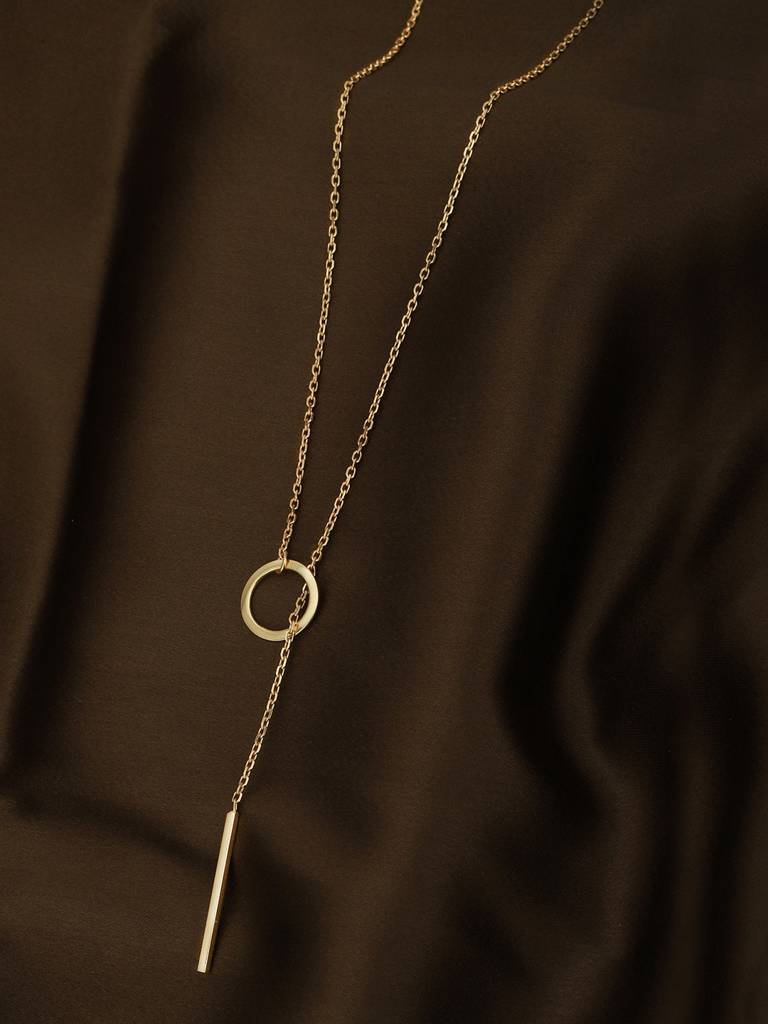 18Kt Gold Plated Dangling Bar Lariat Necklace : FJN4825