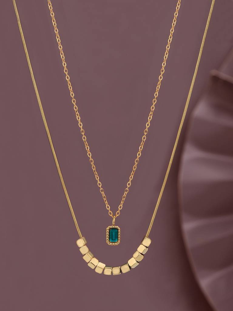 Gold-Plated Stainless Steel Layered Necklace : FJN4889