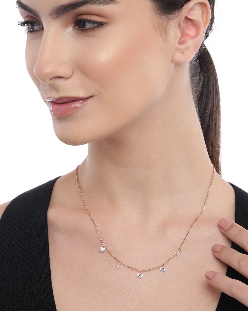 Carlton London 18Kt Rose Gold-Plated Cz Necklace : FJN4916
