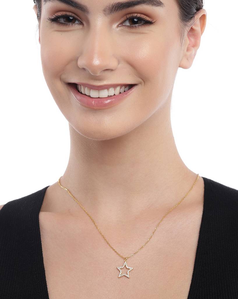 Carlton London 18Kt Gold-Plated Star Shaped Cz Pendant With Chain : FJN4918