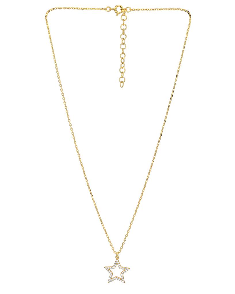 Carlton London 18Kt Gold-Plated Star Shaped Cz Pendant With Chain : FJN4918