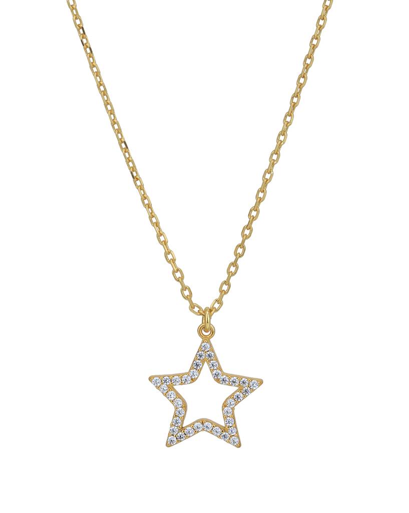 Carlton London 18Kt Gold-Plated Star Shaped Cz Pendant With Chain : FJN4918