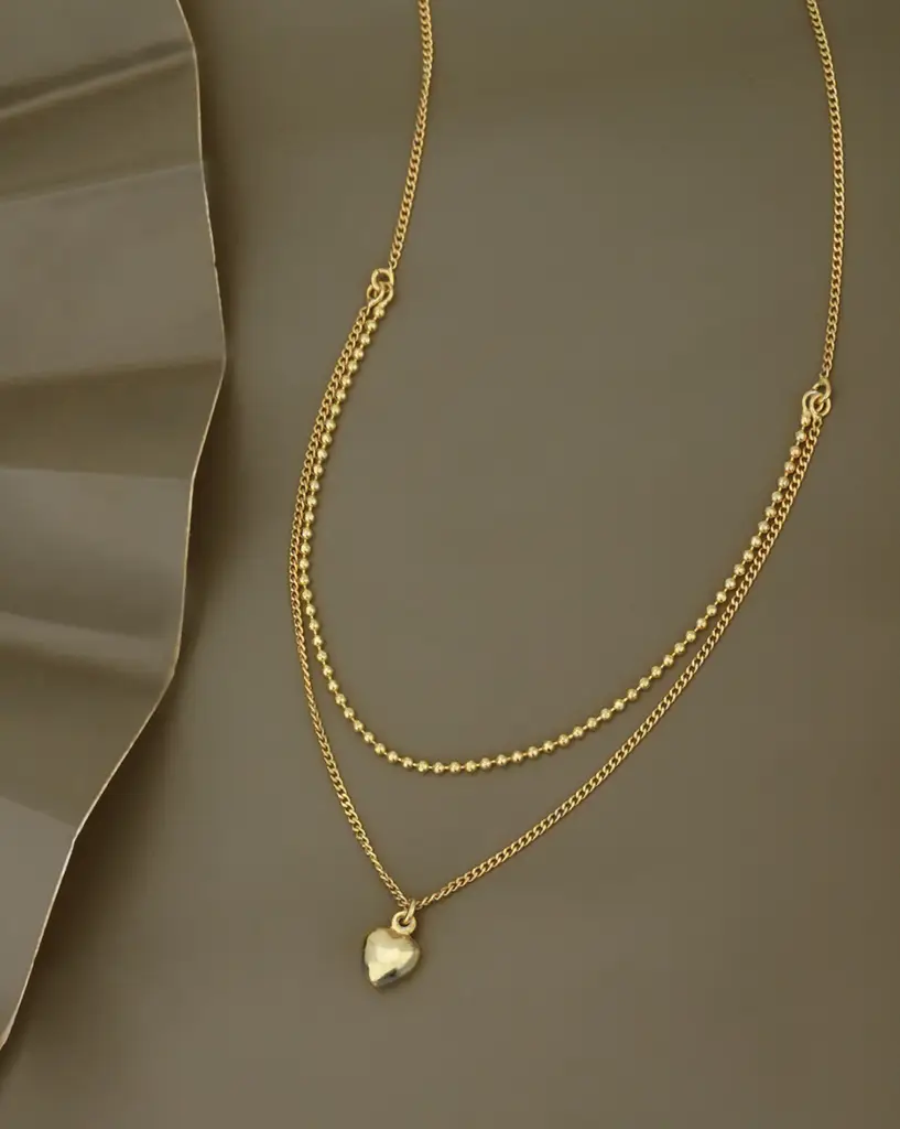 Carlton London 18Kt Gold Plated Dangling Heart Double Chain Necklace