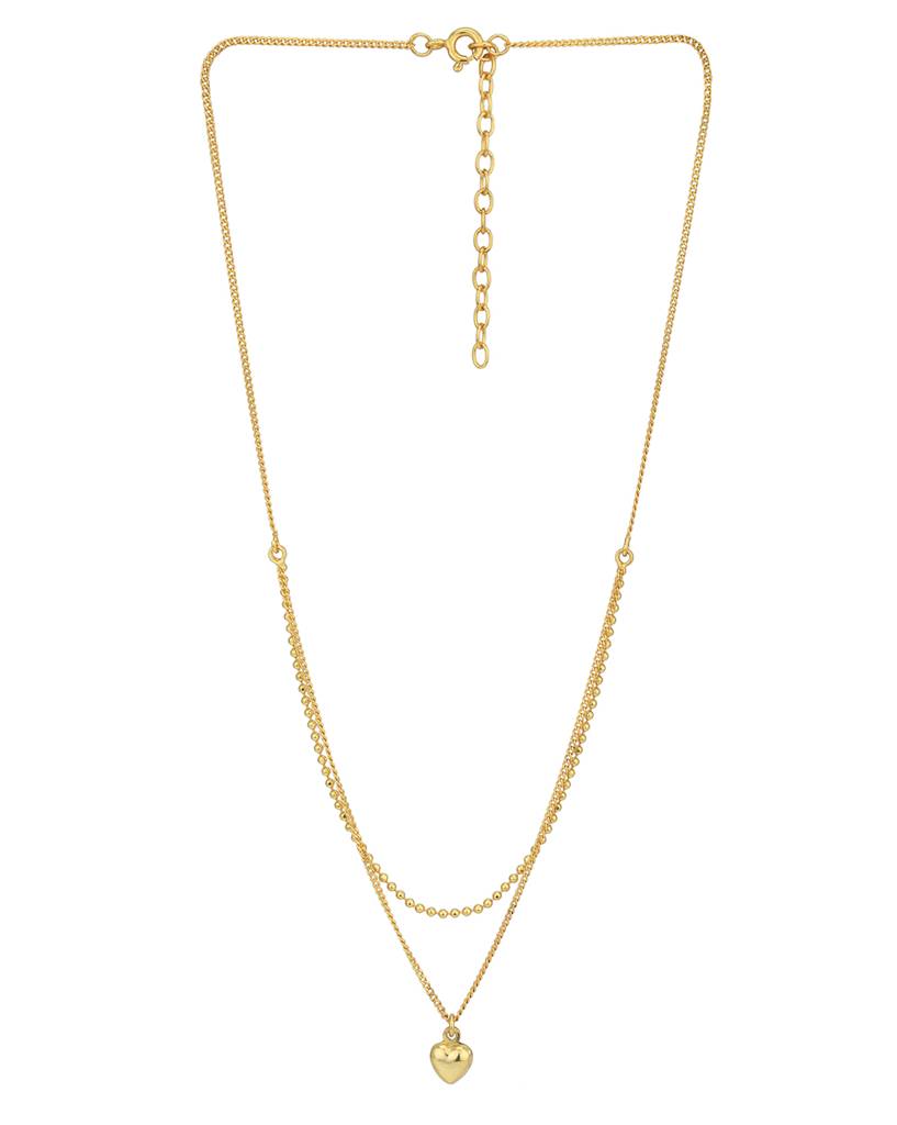 Carlton London 18Kt Gold Plated Dangling Heart Double Chain Necklace : FJN4936