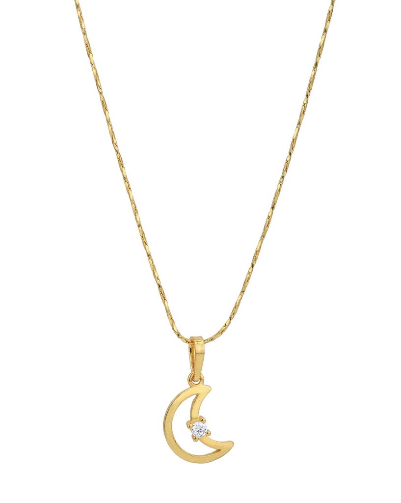 Carlton London 18Kt Gold Plated Cz Moon & Star Pendat With Chain : FJN4944