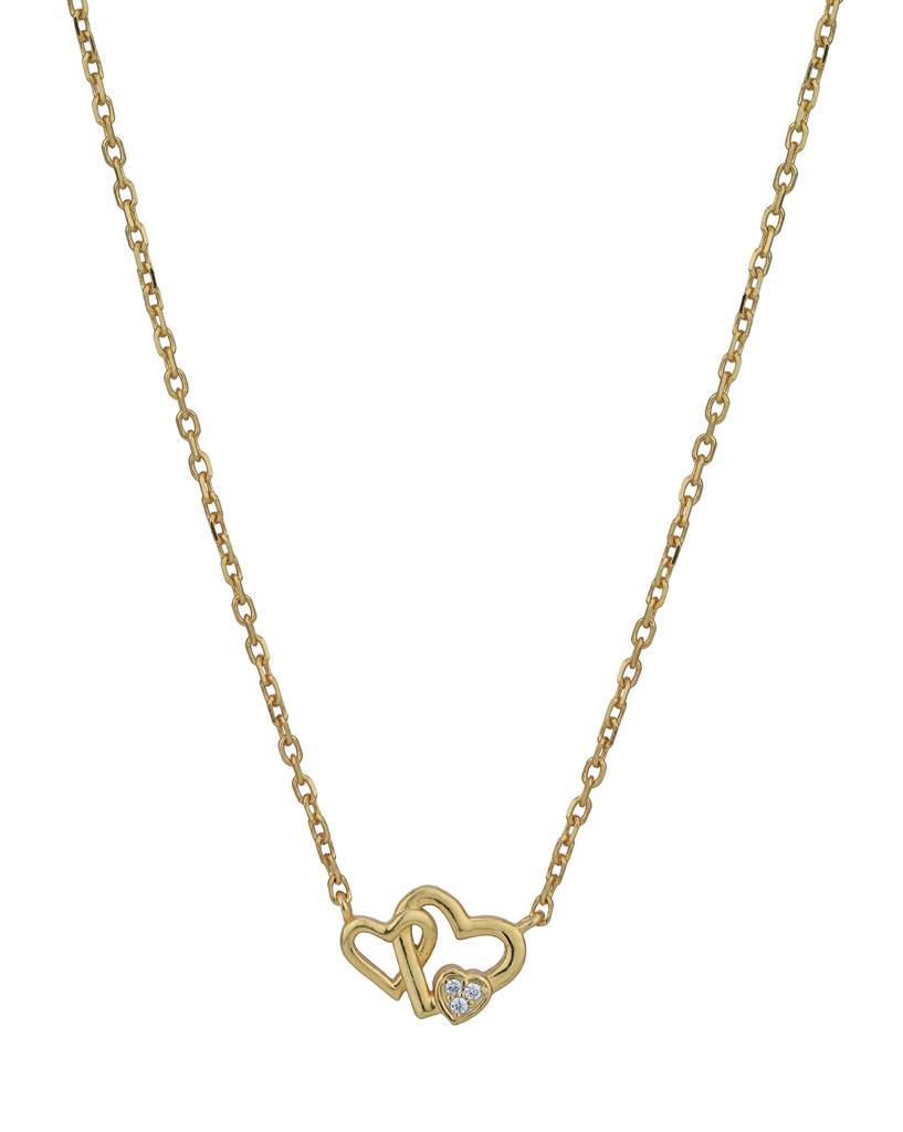 Carlton London 18Kt Gold Plated With Double Heart Cz Necklace : FJN5000