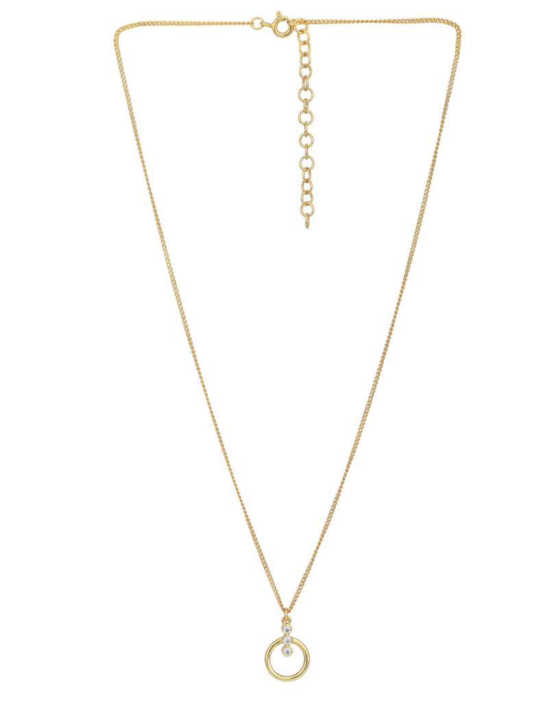 Carlton London 18Kt Gold Plated Cubic Zirconia Studded Circle & Bar Pendant With Chain : FJN5002