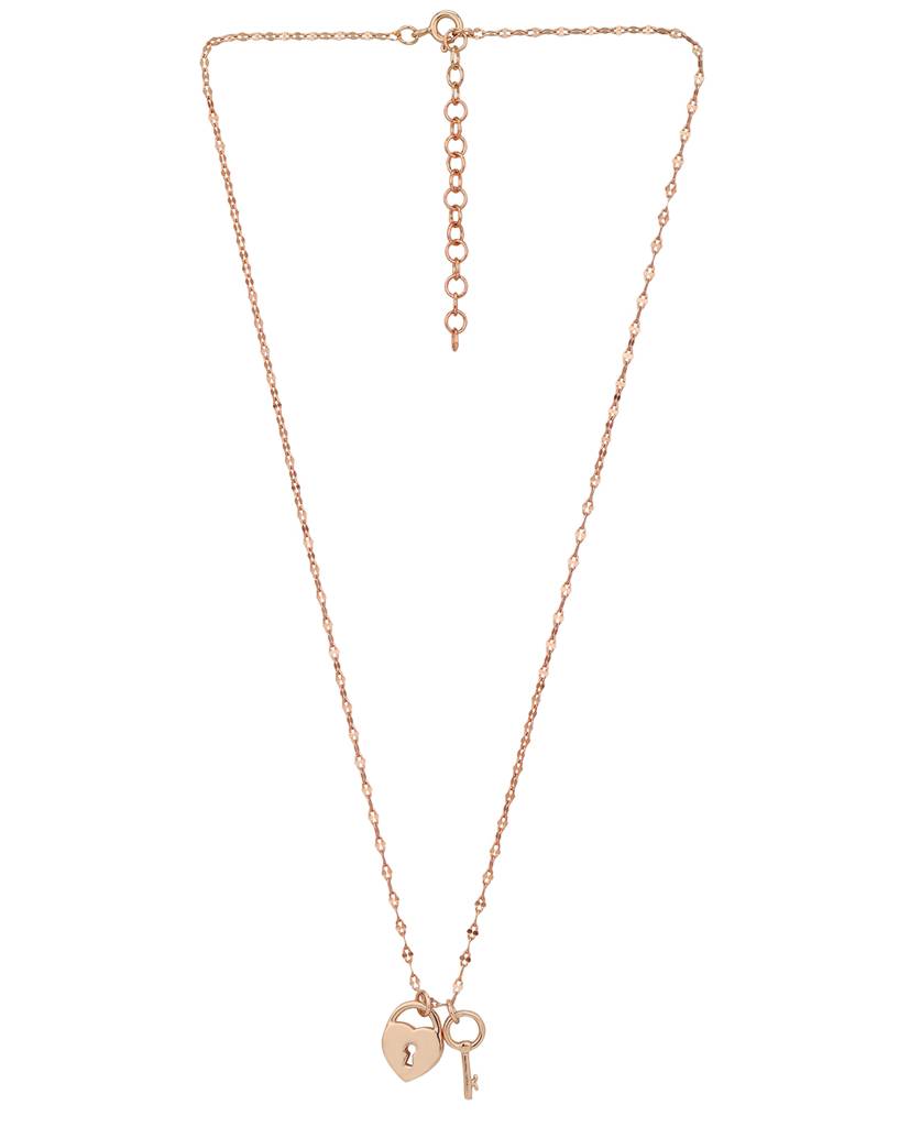 Carlton London 18Kt Rose Gold Plated Lock And Key Pendant With Chain : FJN5004