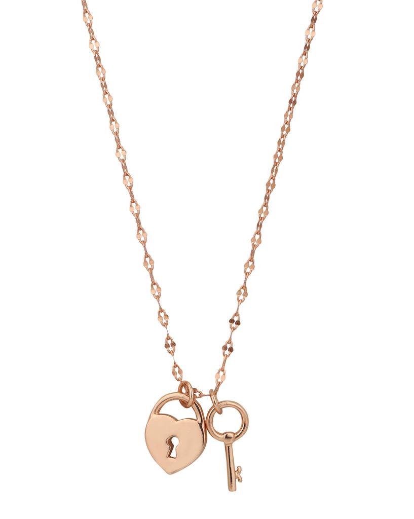 Carlton London 18Kt Rose Gold Plated Lock And Key Pendant With Chain : FJN5004