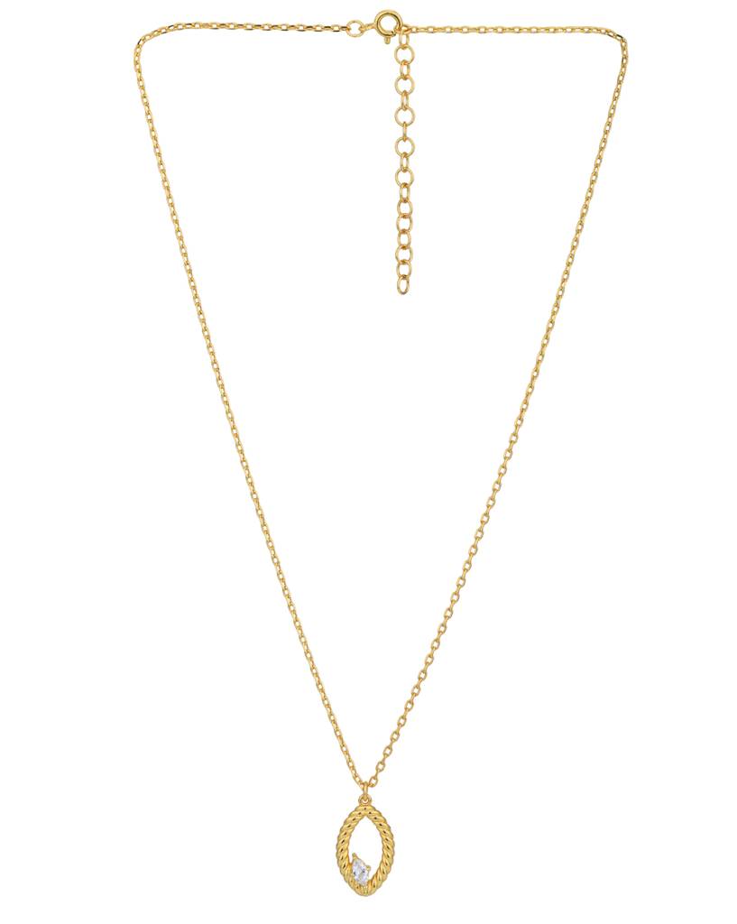 Carlton London 18Kt Gold Plated With Cubic Zirconia Studded Textured Drop Pendant & Chain : FJN5009