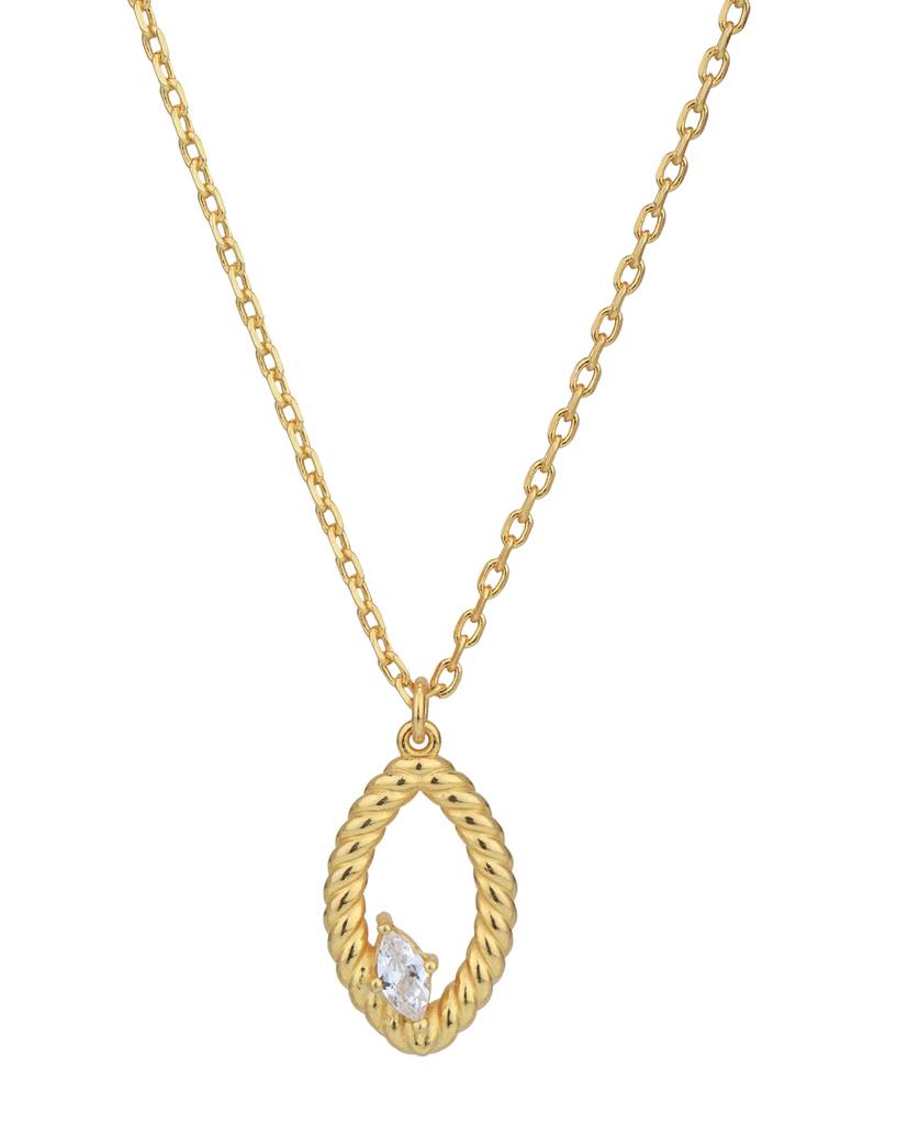 Carlton London 18Kt Gold Plated With Cubic Zirconia Studded Textured Drop Pendant & Chain : FJN5009