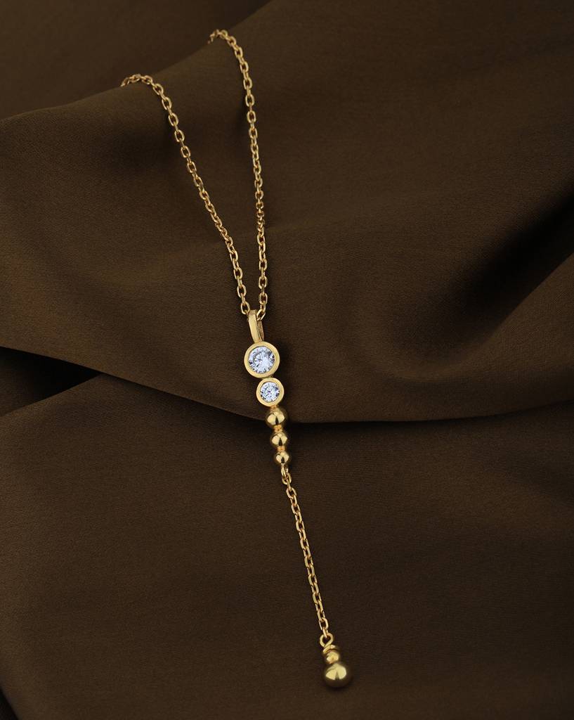 Carlton London 18Kt Gold Plated Cubic Zirconia Lariat Pendant With Chain  Brass Gold One Size - Main Image
