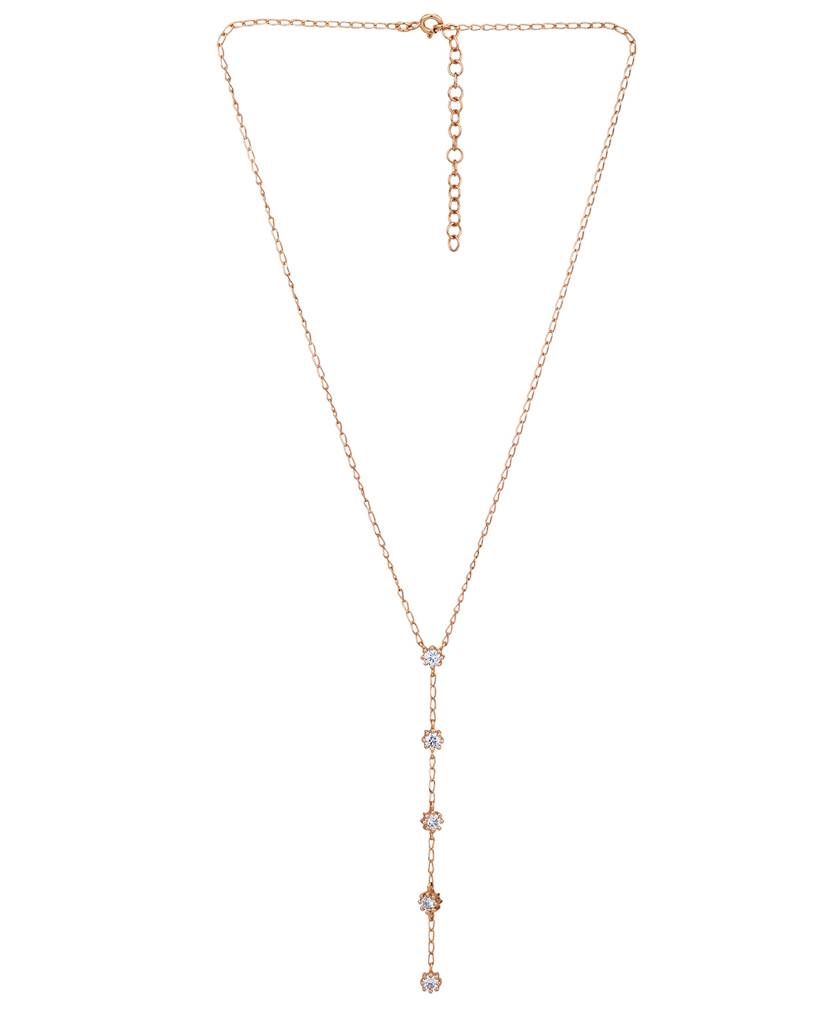 Carlton London 18Kt Rose Gold Plated With Cz Lariat Necklace : FJN5014