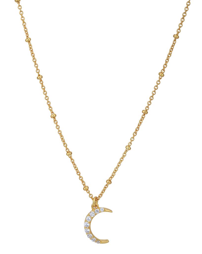 Carlton London 18Kt Gold Plated Cubic Zirconia Studded Half Moon Pendant With Chain : FJN5016