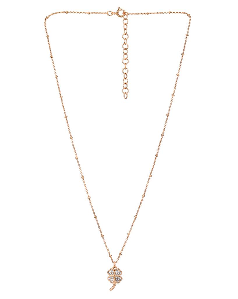 Carlton London 18Kt Rose Gold Plated With Cz Four Leaf Clover Pendant With Chain : FJN5018