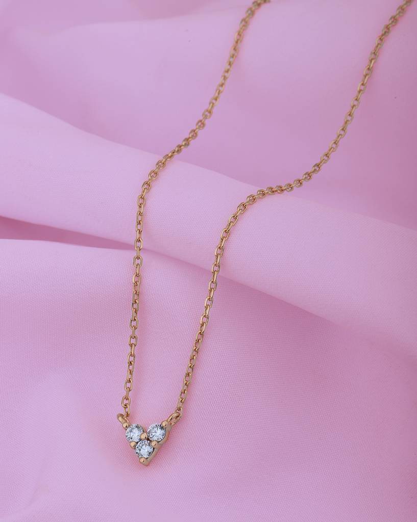Carlton London 18Kt Rose Gold Plated With Cz Heart Necklace Brass One  Size Rose Gold