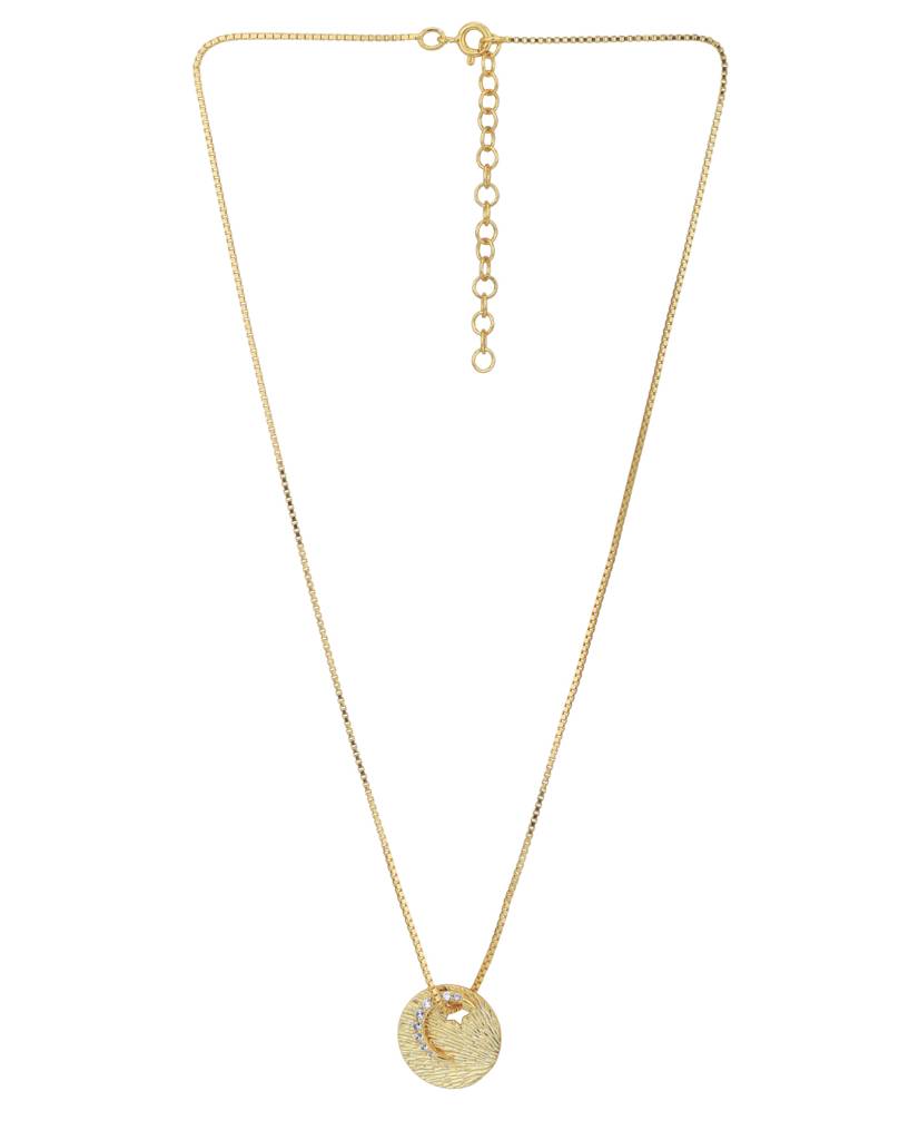 Carlton London 18Kt Gold Plated Cubic Zirconia Circle With Half Moon Pendant And Chain : FJN5023