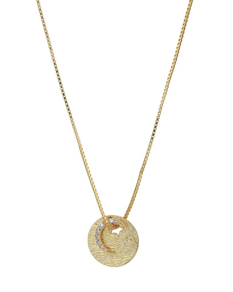 Carlton London 18Kt Gold Plated Cubic Zirconia Circle With Half Moon Pendant And Chain : FJN5023