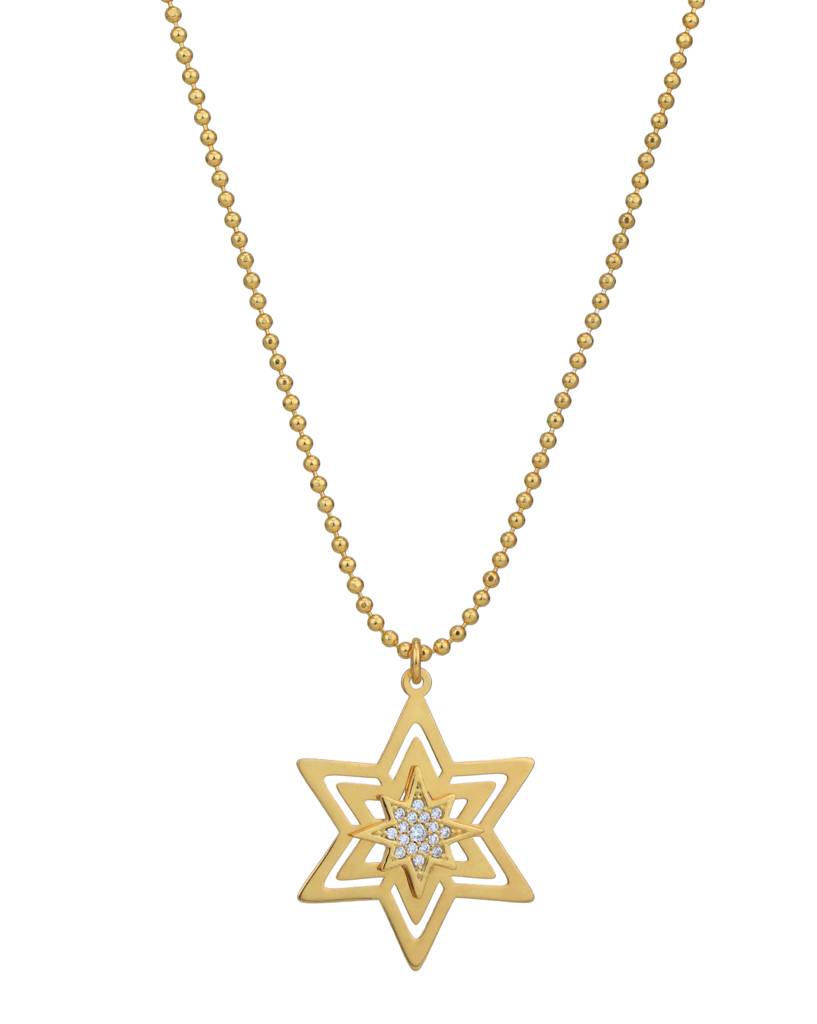 Carlton London 18Kt Gold Plated With Cubic Zirconia Studded Star Pendant And Chain : FJN5024