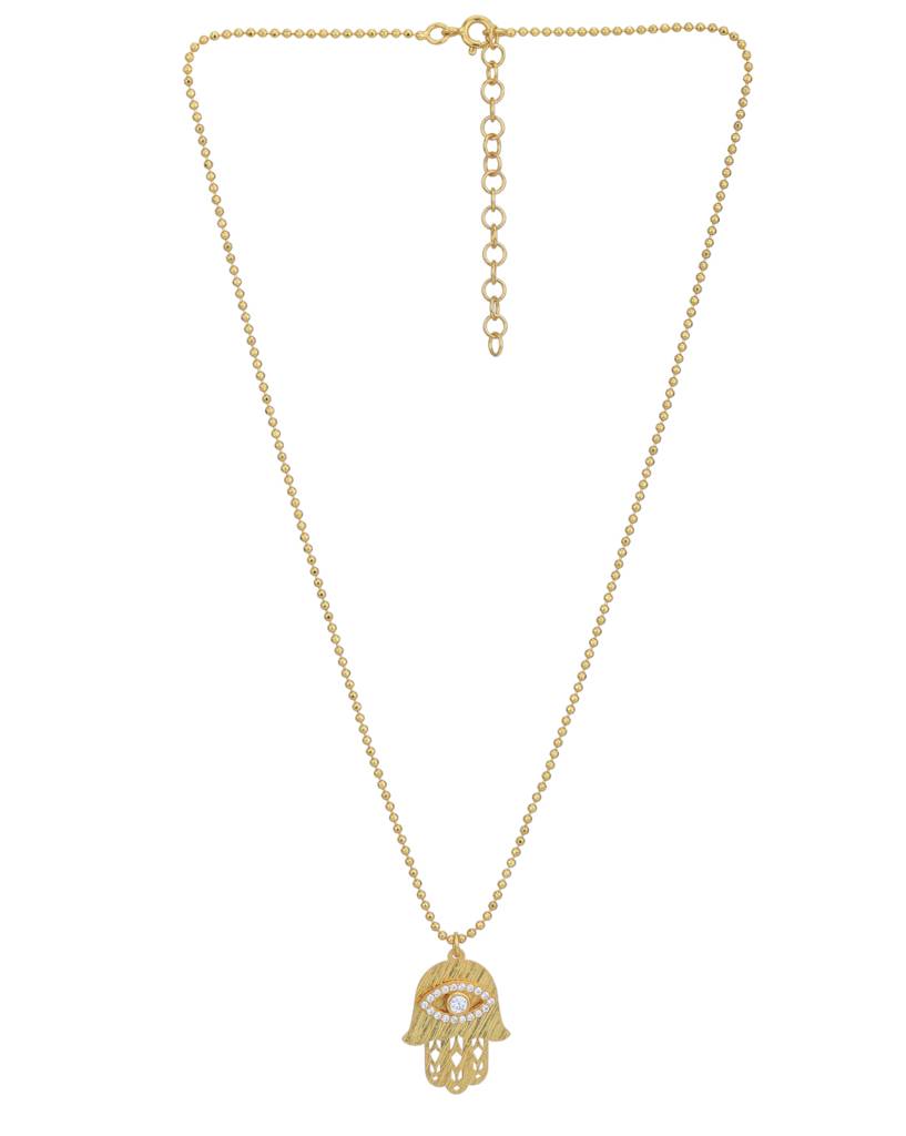 Carlton London 18Kt Gold Plated With Cz Hamsa Evil Eye Pendant And Chain : FJN5026