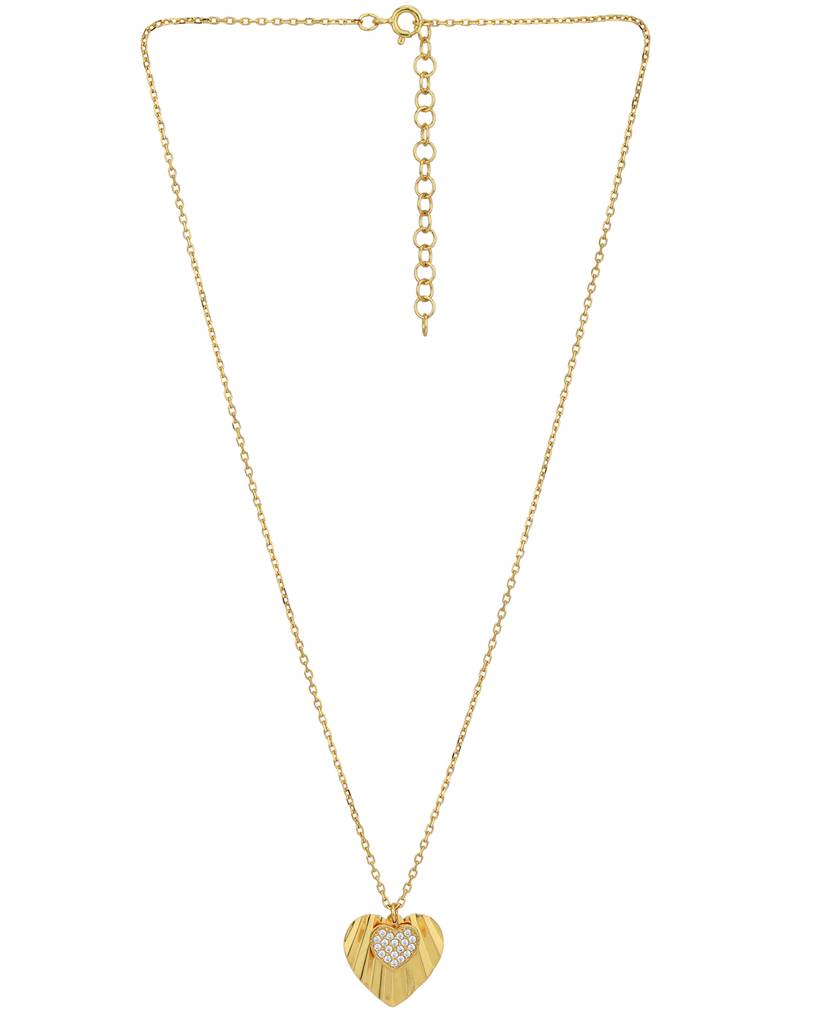 Carlton London 18Kt Gold Plated With Cubic Zirconia Studded Heart Pendant And Chain : FJN5027