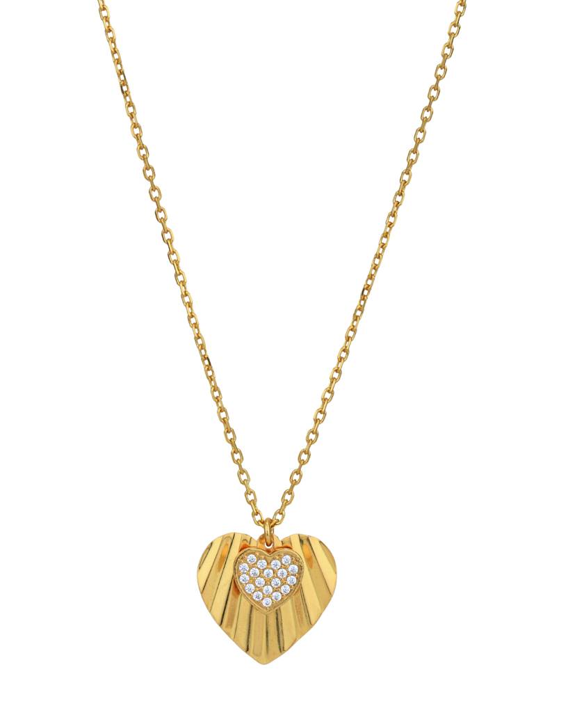 Carlton London 18Kt Gold Plated With Cubic Zirconia Studded Heart Pendant And Chain : FJN5027
