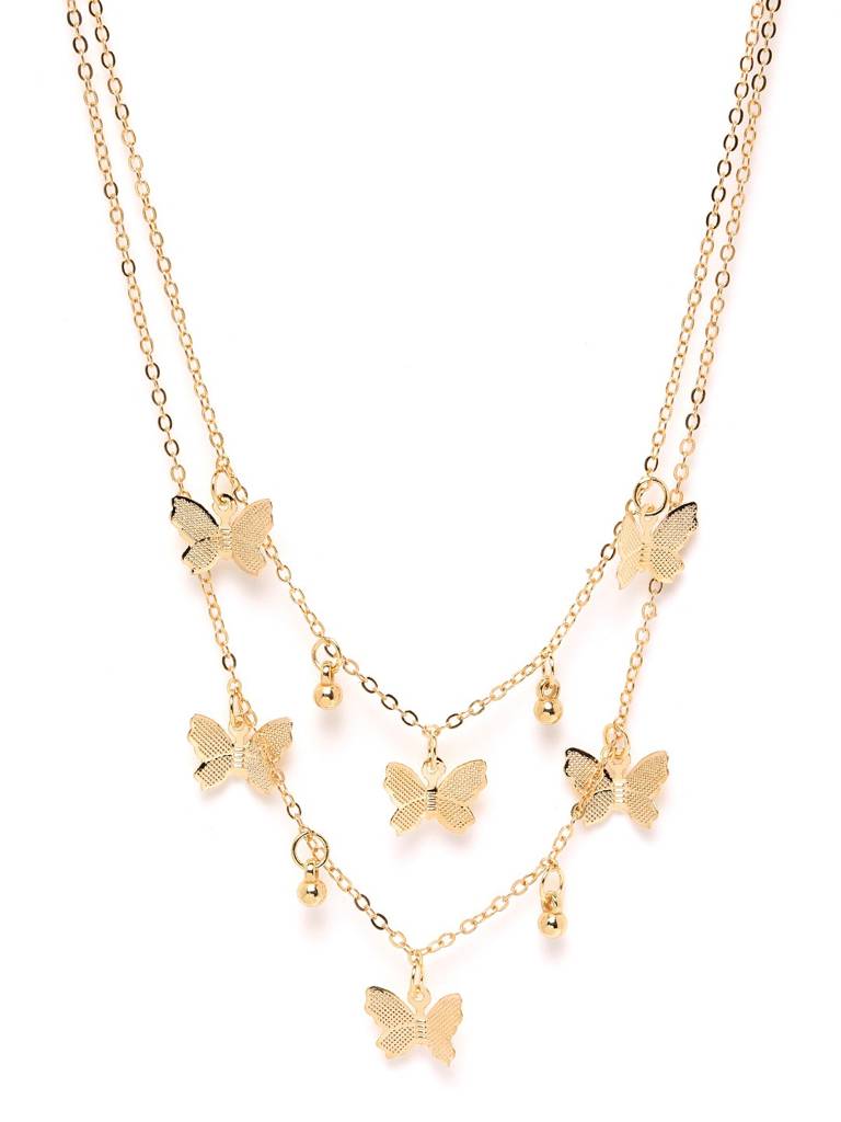 Rose Gold Plated Multiple Butterfly Double Chain Necklace : FJN5393