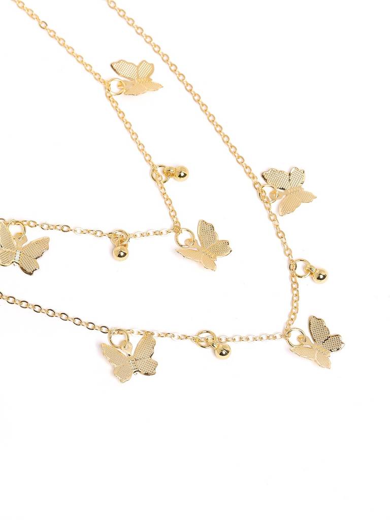 Rose Gold Plated Multiple Butterfly Double Chain Necklace : FJN5393
