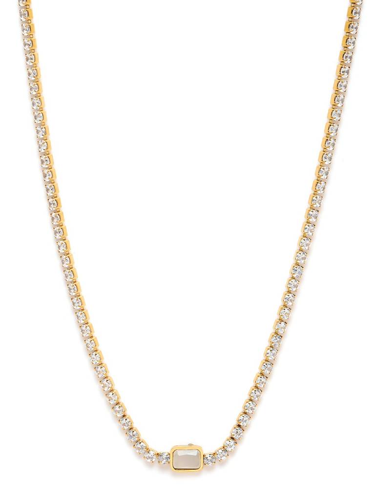 18Kt Gold Plated Cz Tennis Chain Necklace : FJN5395