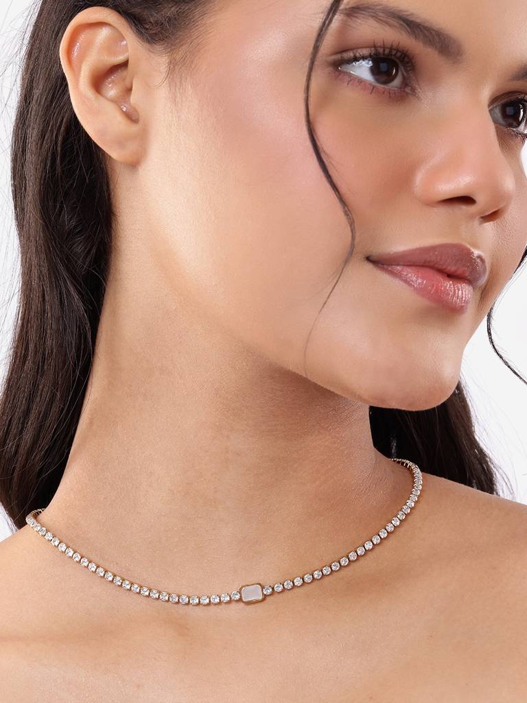 18Kt Gold Plated Cz Tennis Chain Necklace : FJN5395