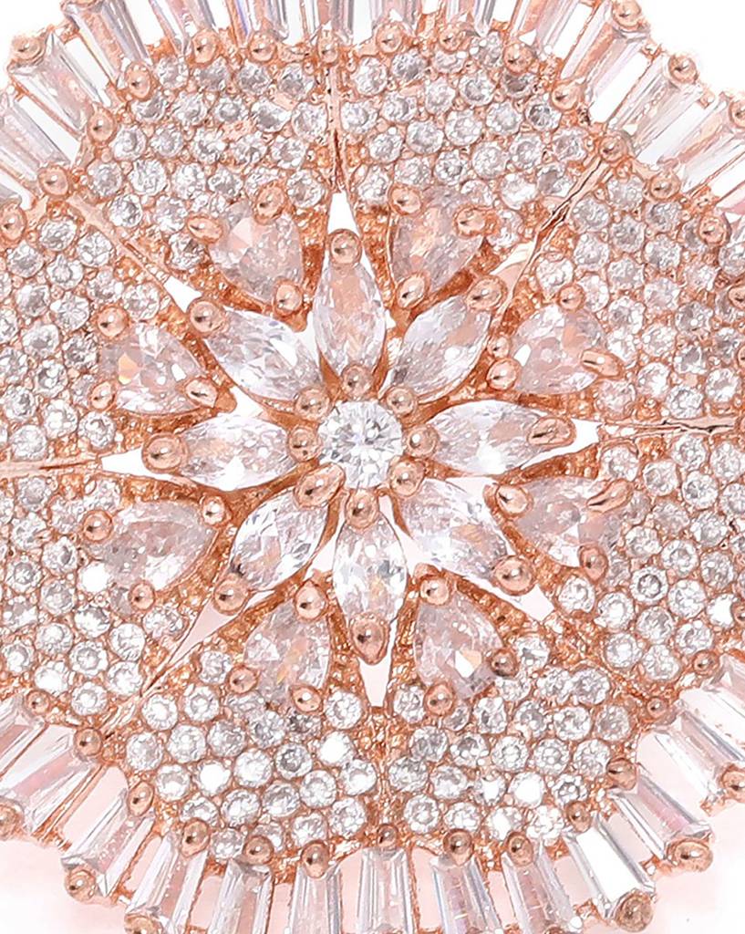 Carlton London Women Rose Gold-Plated Cz-Studded Floral-Shaped Handcrafted Finger Ring : FJR2653