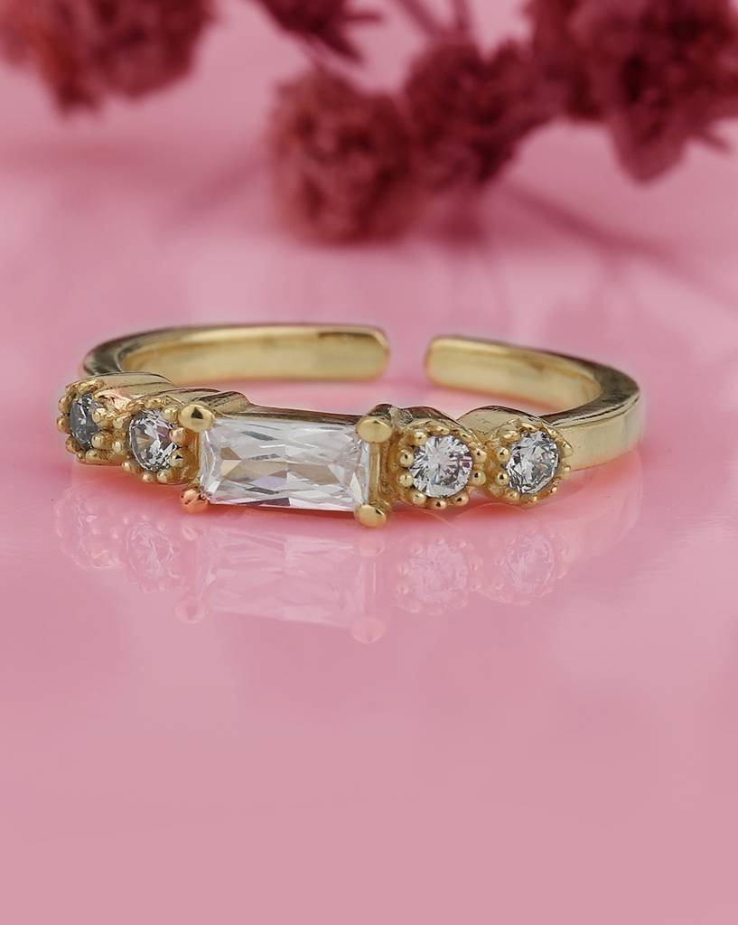 Carlton London Gold-Plated Cz Studded Adjustable Finger Ring : FJR3914