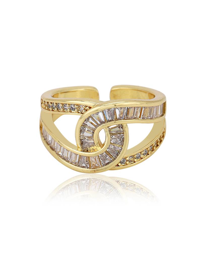 Premium Gold-Plated Cz Studded Finger Ring : FJR4188