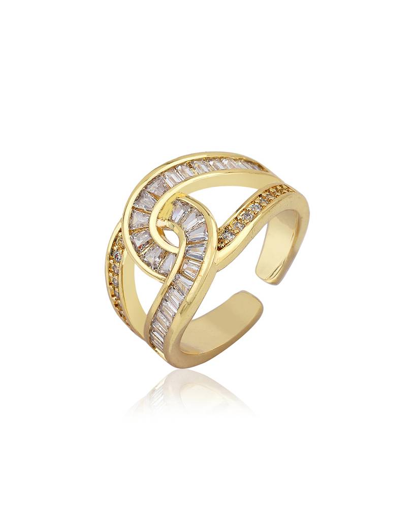 Premium Gold-Plated Cz Studded Finger Ring : FJR4188